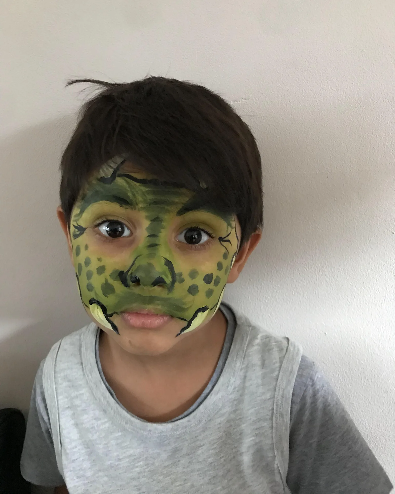 Piya's dinosaur face-painting design on a child